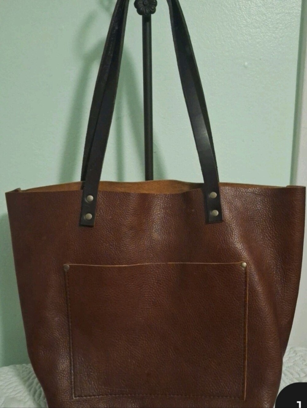 Classic Portland Leather Brown Leather Tote with Black Straps